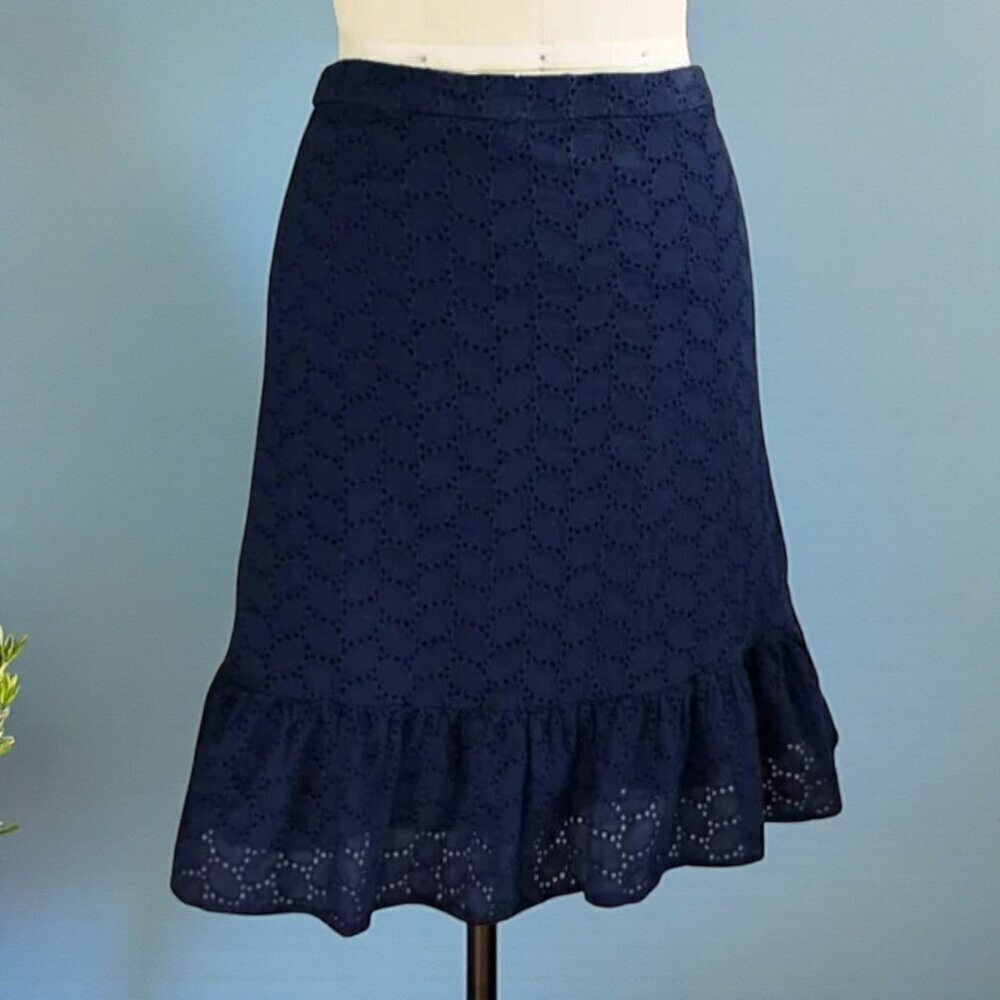 DRAPER JAMES RSVP EYELET NAVY BLUE RUFFLE HEM SKIRT